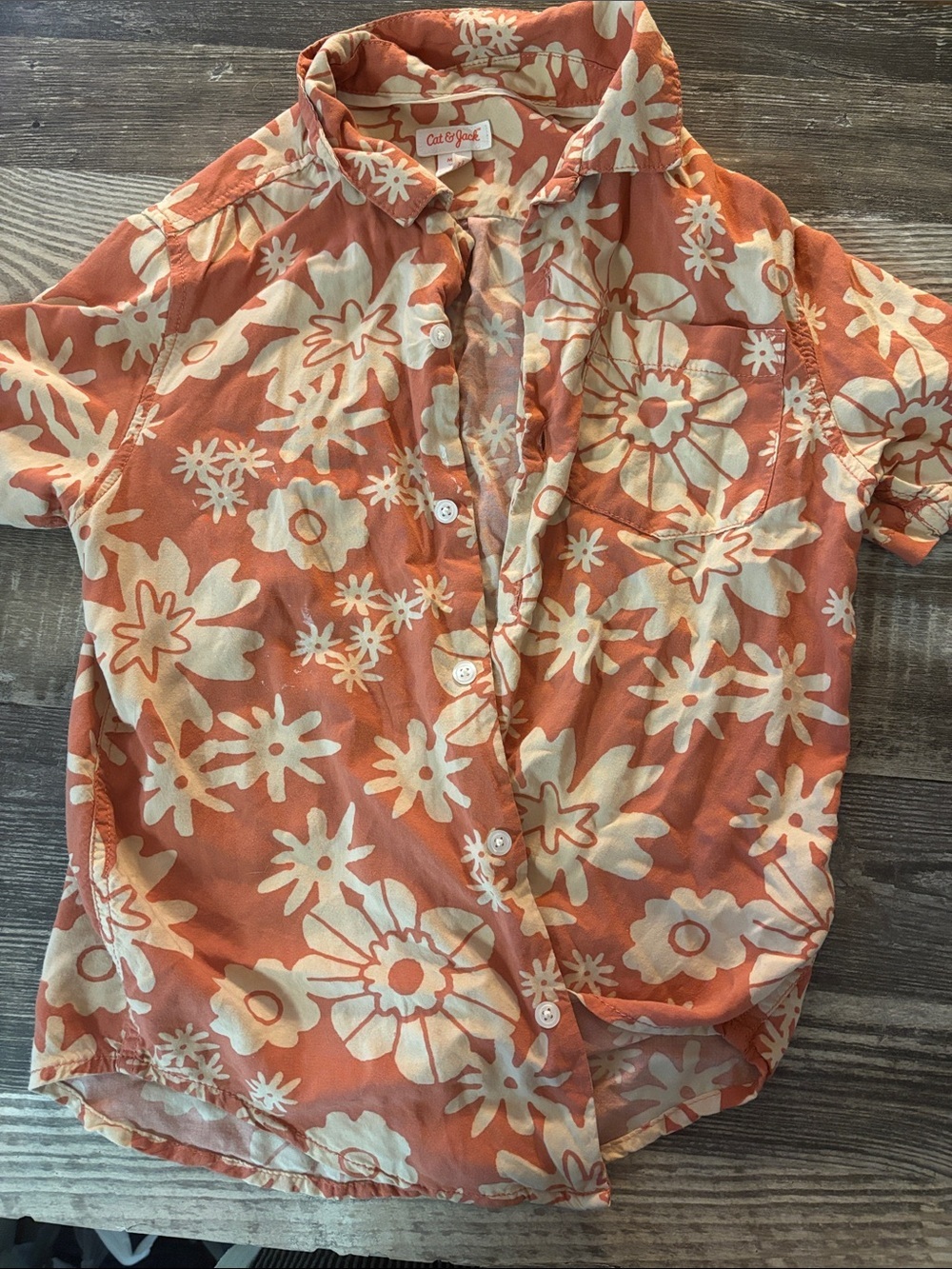 Cat & Jack Coral-White Floral Short Sleeve Shirt
